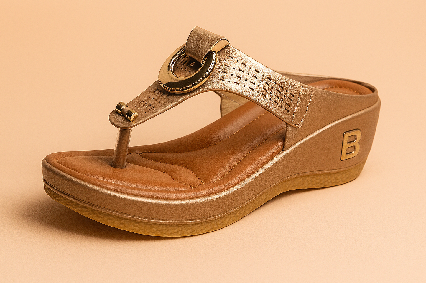 Ewa | Gold Buckle Wedge Sandals