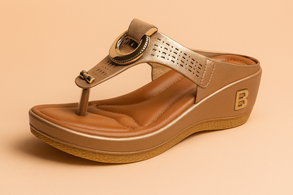 Ewa | Gold Buckle Wedge Sandals