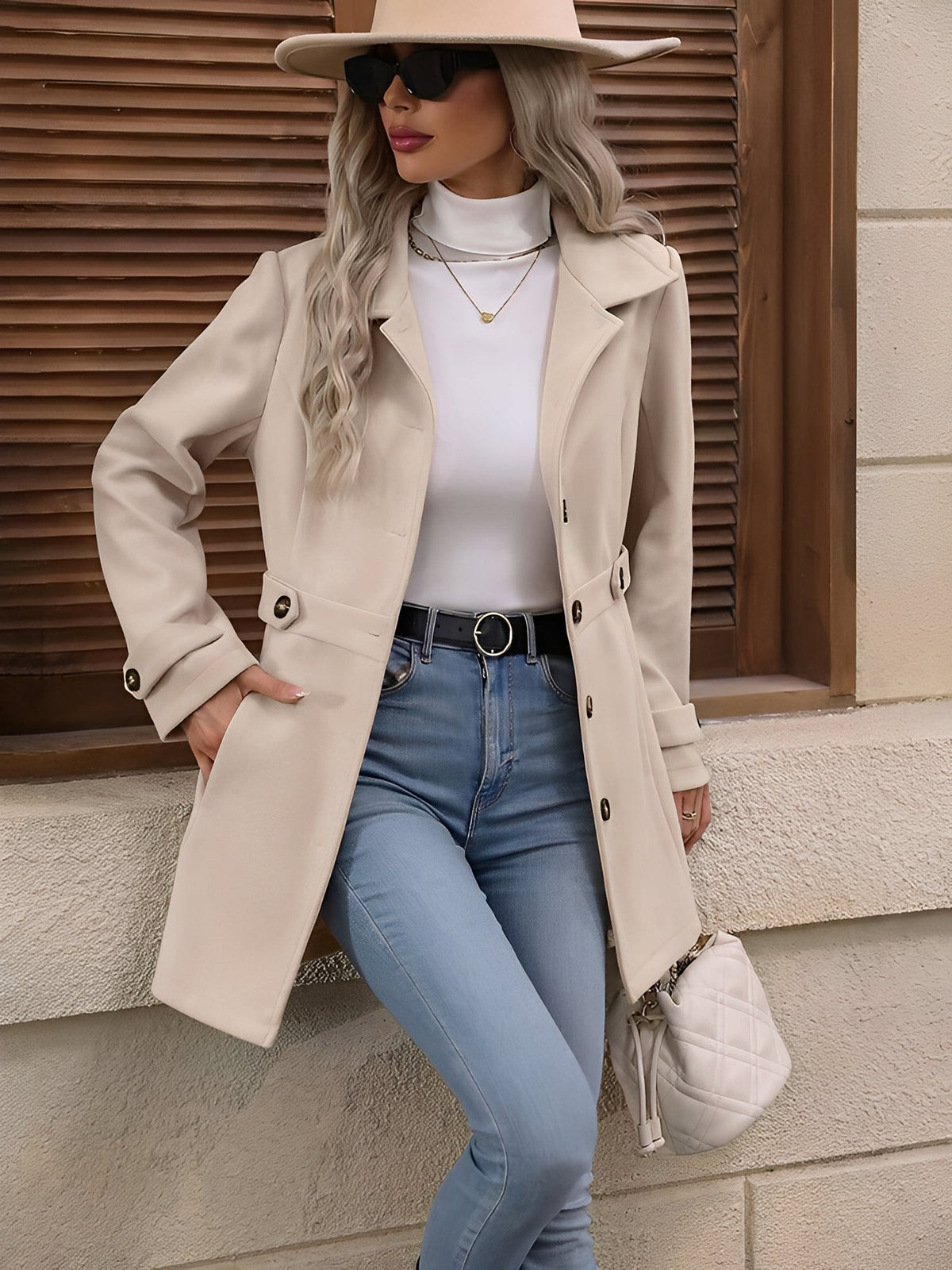 Clementine | Fitted Double Breasted Trench Coat Gold Buttons