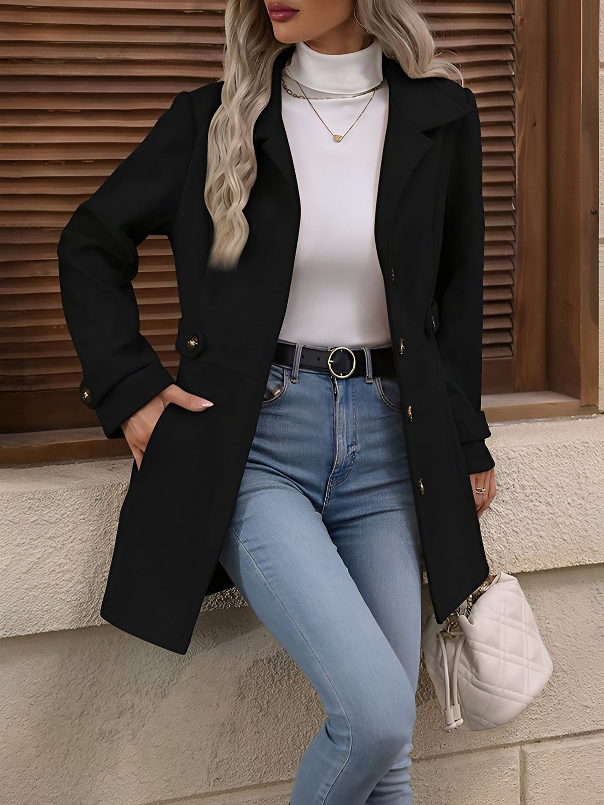 Clementine | Fitted Double Breasted Trench Coat Gold Buttons