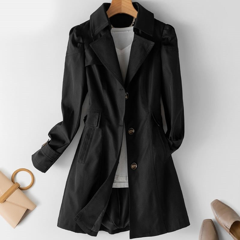 Primrose | Single Breasted Trench Coat Puff Shoulders