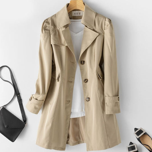Primrose | Single Breasted Trench Coat Puff Shoulders