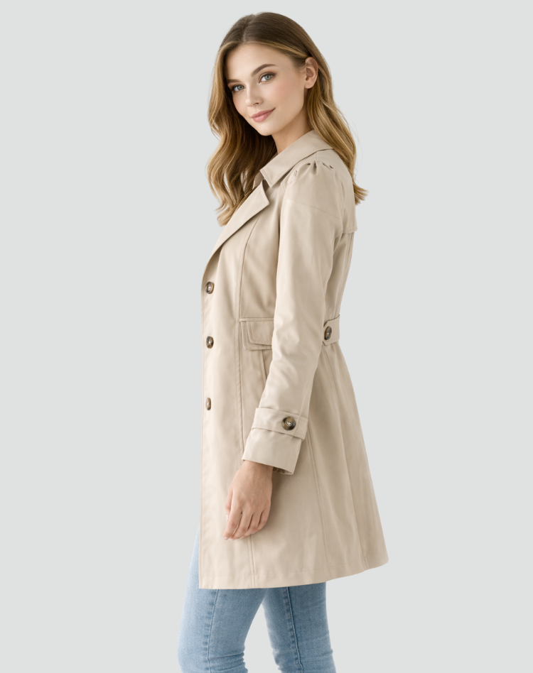 Edie | Fitted Single Breasted Trench Coat Gold Buttons