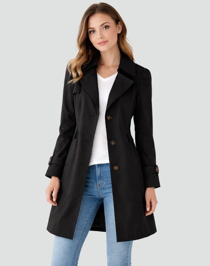 Edie | Fitted Single Breasted Trench Coat Gold Buttons