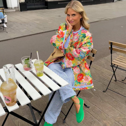 Women's Vintage-Inspired Quilted Floral Jacket