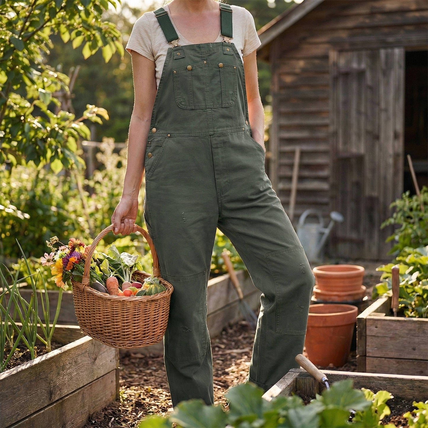 Women's Canvas Bib Dungaree Workwear Overalls Pockets
