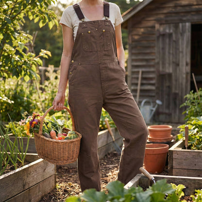 Women's Canvas Bib Dungaree Workwear Overalls Pockets
