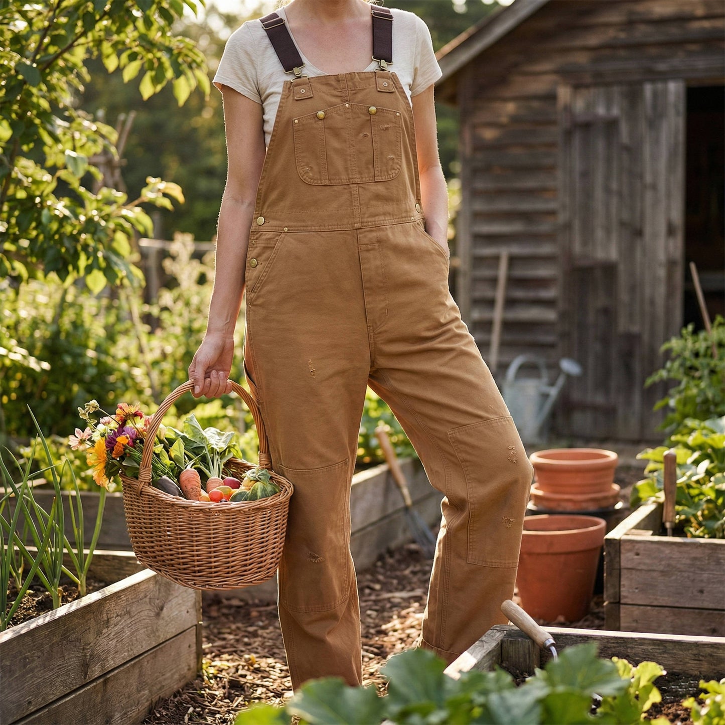 Women's Canvas Bib Dungaree Workwear Overalls Pockets