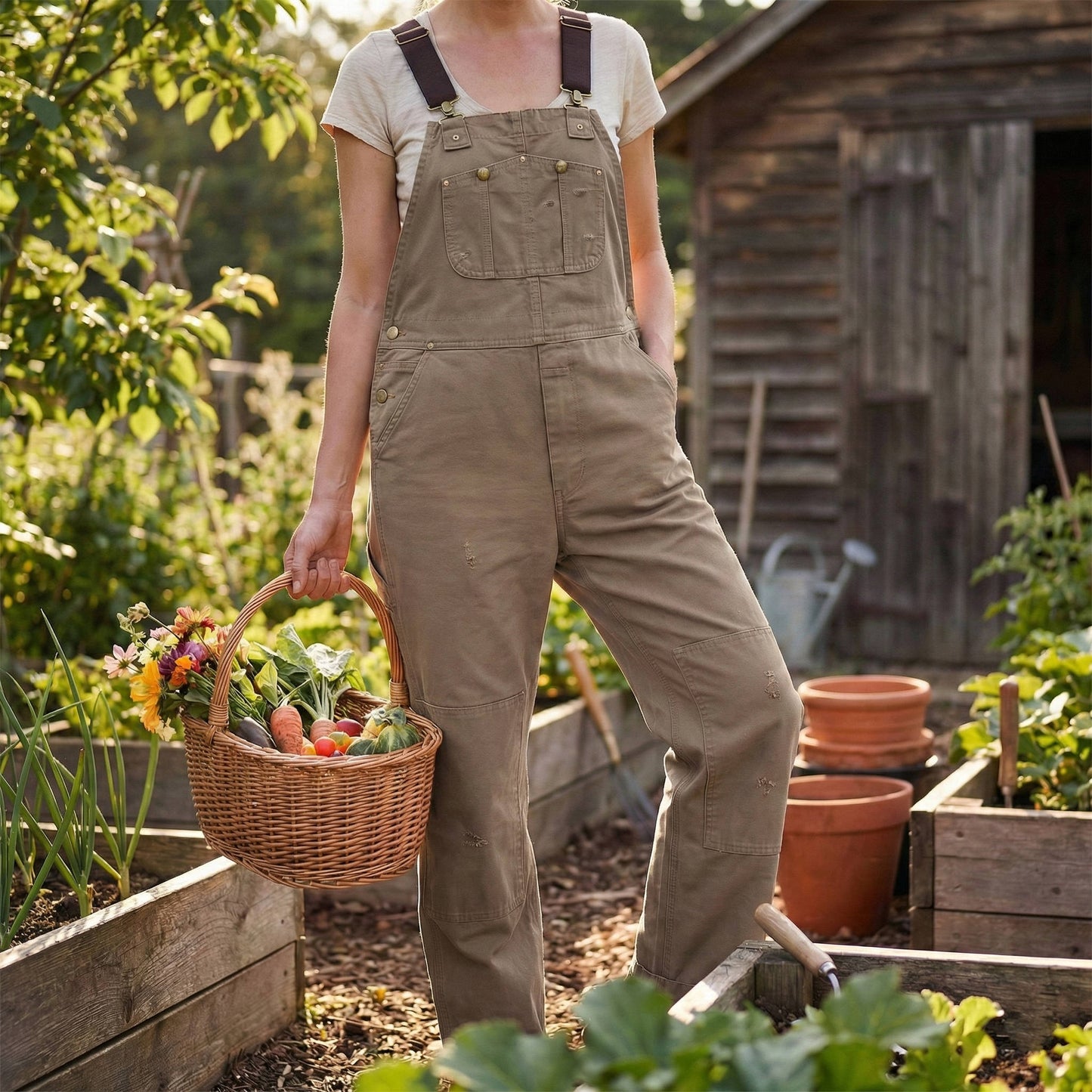 Women's Canvas Bib Dungaree Workwear Overalls Pockets