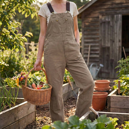 Women's Canvas Bib Dungaree Workwear Overalls Pockets