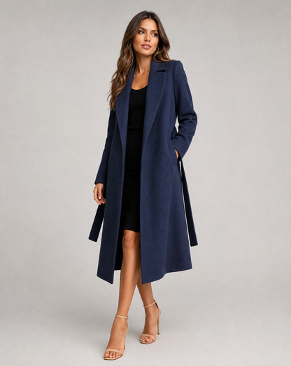 Women's Belted Wool-Blend Trench Coat — Elegant Long Winter Lapel Overcoat