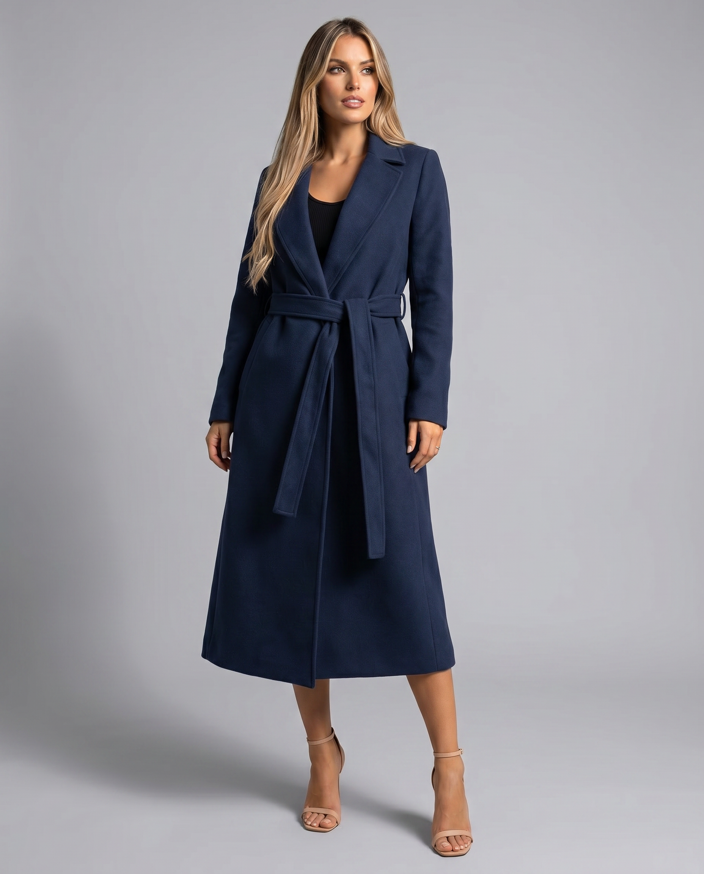 Women's Belted Wool-Blend Trench Coat — Elegant Long Winter Lapel Overcoat