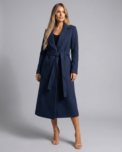 Women's Belted Wool-Blend Trench Coat — Elegant Long Winter Lapel Overcoat
