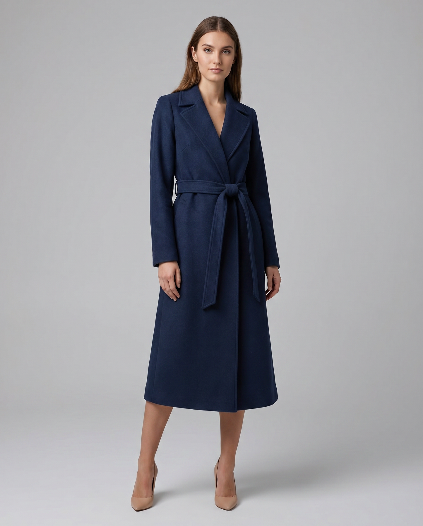 Women's Belted Wool-Blend Trench Coat — Elegant Long Winter Lapel Overcoat