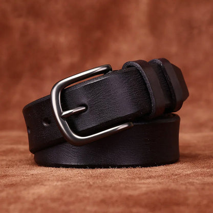 Genuine Leather Belt with Rounded Metal Buckle