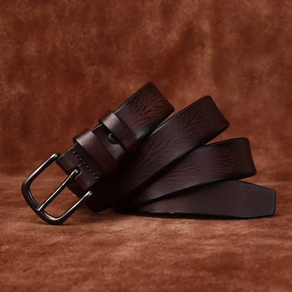 Genuine Leather Belt with Rounded Metal Buckle