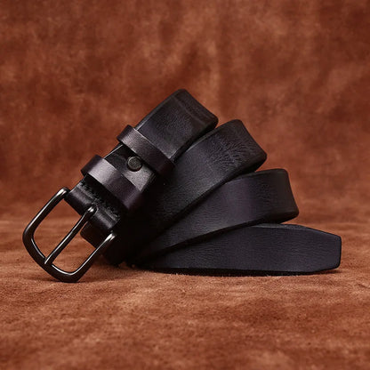 Genuine Leather Belt with Rounded Metal Buckle