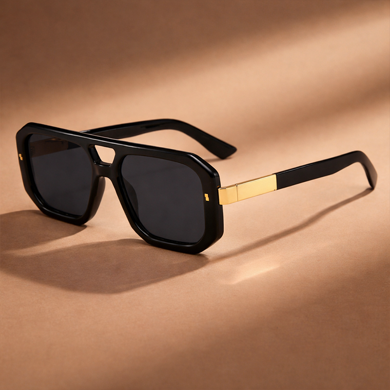 Geometric Frame Sunglasses with Double Bridge