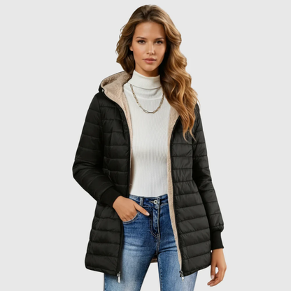 Women's Insulated Hooded Winter Coat — Sherpa-Lined Plush Long-Sleeve Overcoat