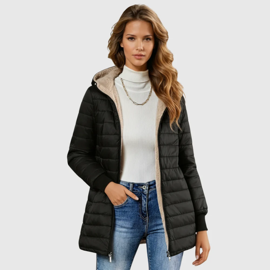 Women's Insulated Hooded Winter Coat — Sherpa-Lined Plush Long-Sleeve Overcoat