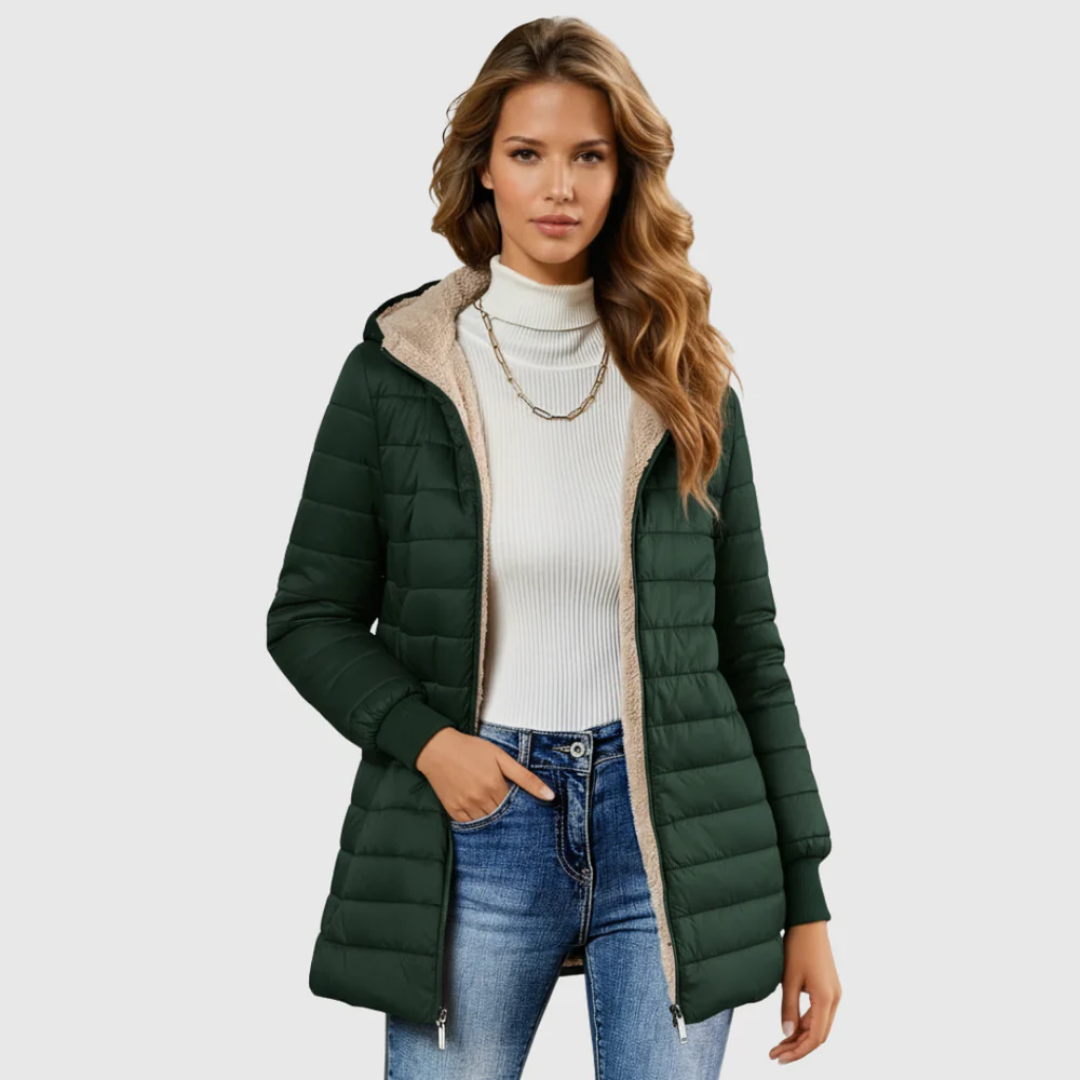 Women's Insulated Hooded Winter Coat — Sherpa-Lined Plush Long-Sleeve Overcoat