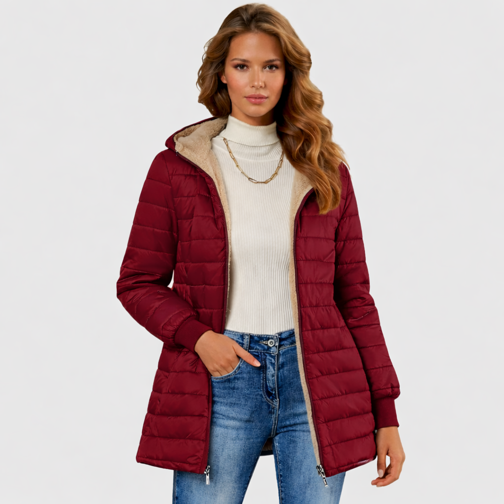Women's Insulated Hooded Winter Coat — Sherpa-Lined Plush Long-Sleeve Overcoat