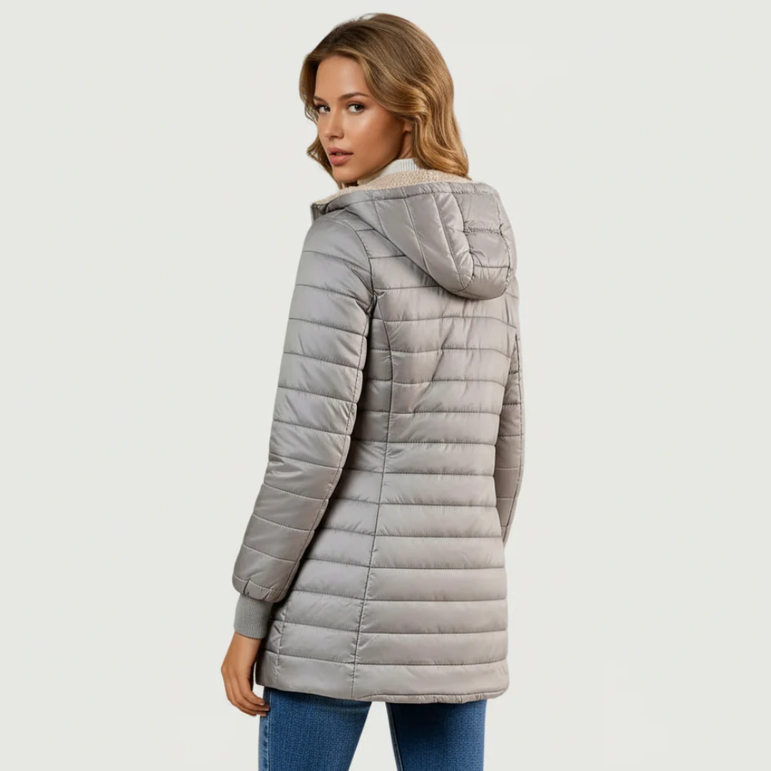 Women's Insulated Hooded Winter Coat — Sherpa-Lined Plush Long-Sleeve Overcoat