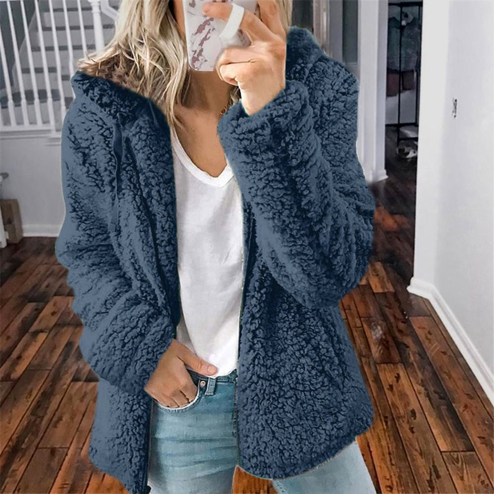 Ellen | Women's Hooded Open Front Teddy Jacket