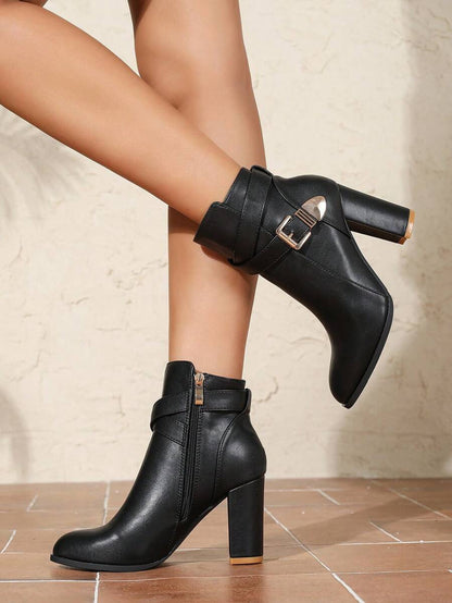 Verity | Pointed Toe Ankle Boots Crossover Buckle