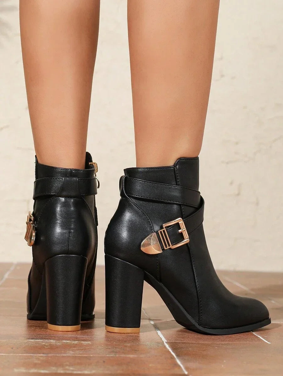 Verity | Pointed Toe Ankle Boots Crossover Buckle