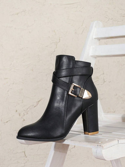 Verity | Pointed Toe Ankle Boots Crossover Buckle