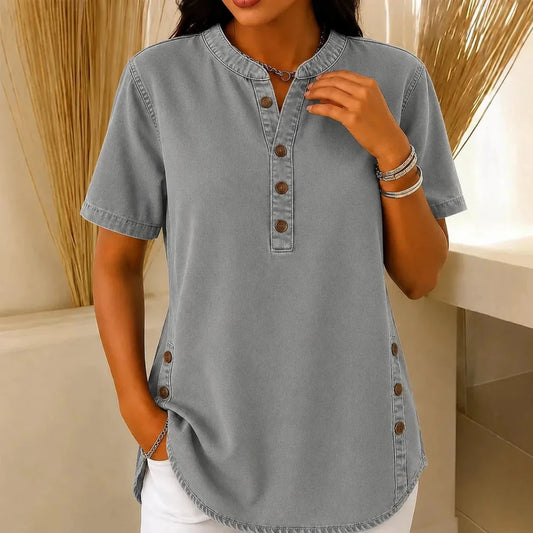 Lorreth | Side-Button Henley Tunic Top