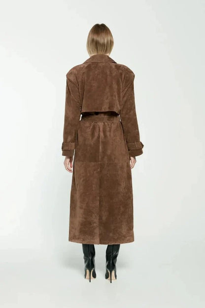 Galatea | Vegan Suede Belted Maxi Trenchcoat