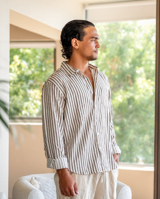 Gabriel Fontaine | Men's Striped Linen Casual Shirt