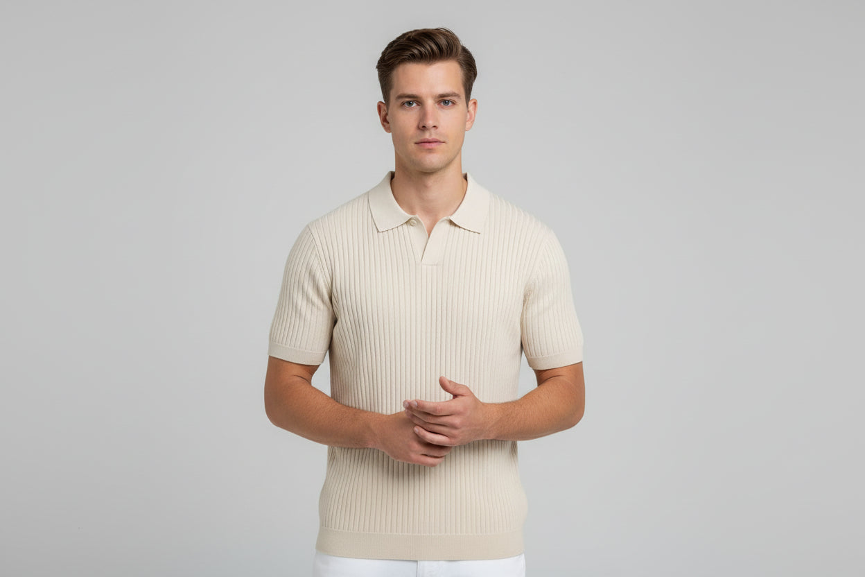 Cade | Men's Ribbed Polo Shirt, Short Sleeve