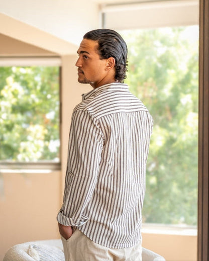 Gabriel Fontaine | Men's Striped Linen Casual Shirt