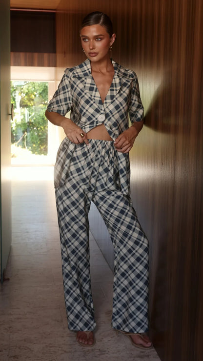 Avery | High Rise Wide Leg Plaid Pants