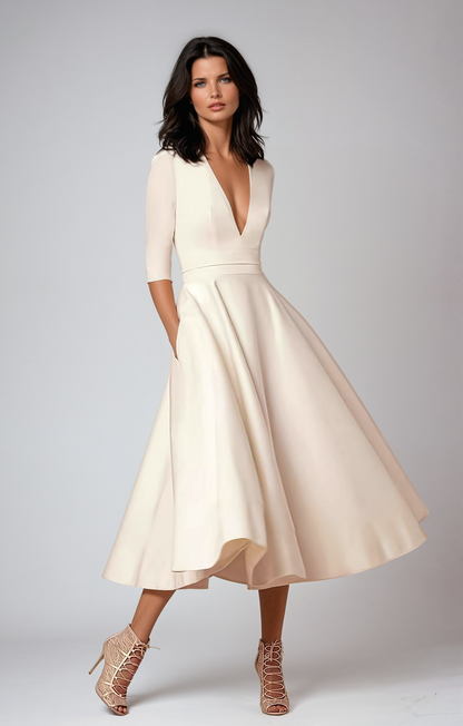 Isabelle | Women's Elegant Flared Wedding Guest Midi Dress
