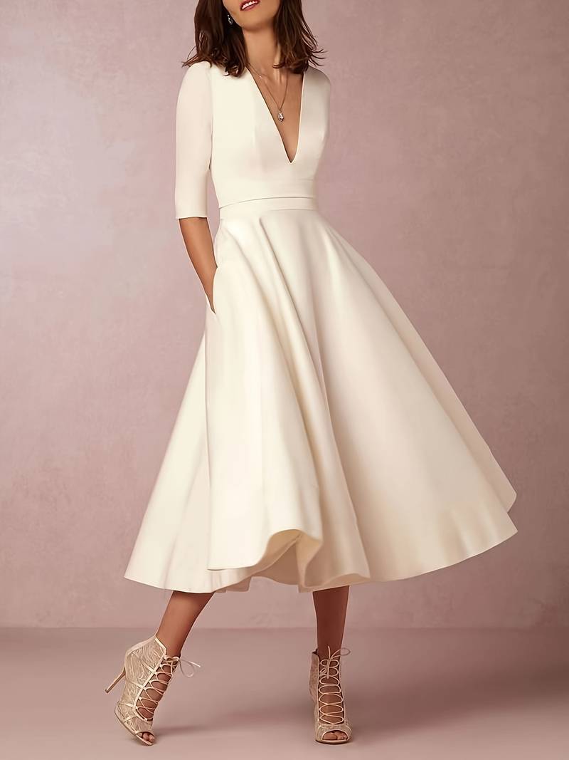 Isabelle | Women's Elegant Flared Wedding Guest Midi Dress