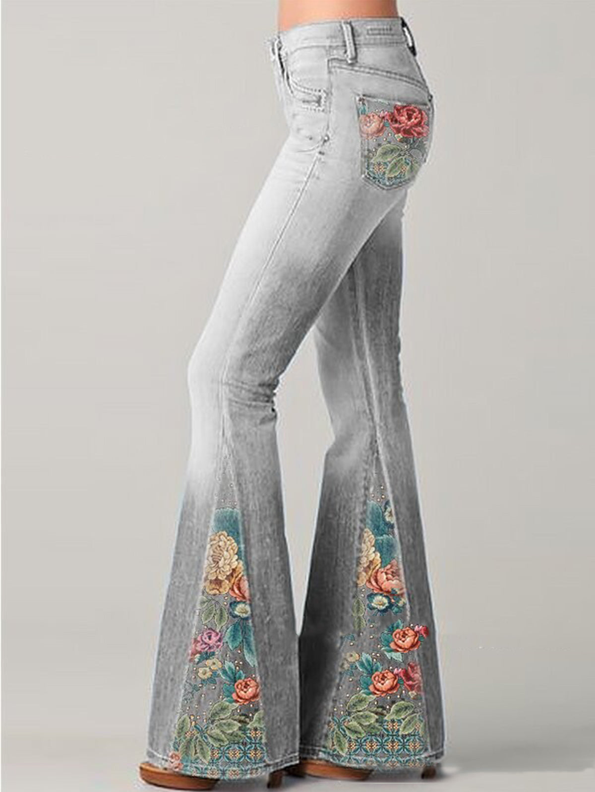 Ivy | Women's Bootcut Flower Embroidered Denim Jeans