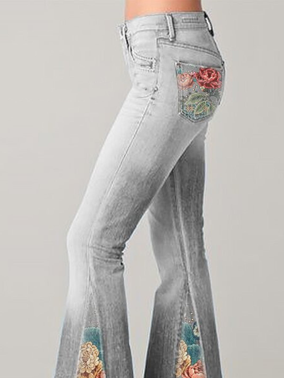 Ivy | Women's Bootcut Flower Embroidered Denim Jeans