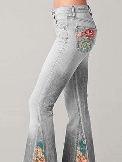 Ivy | Women's Bootcut Flower Embroidered Denim Jeans