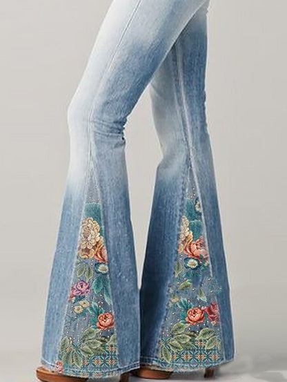 Ivy | Women's Bootcut Flower Embroidered Denim Jeans