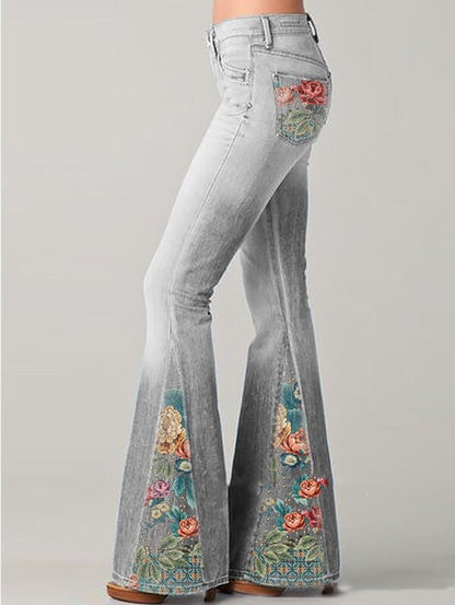 Ivy | Women's Bootcut Flower Embroidered Denim Jeans