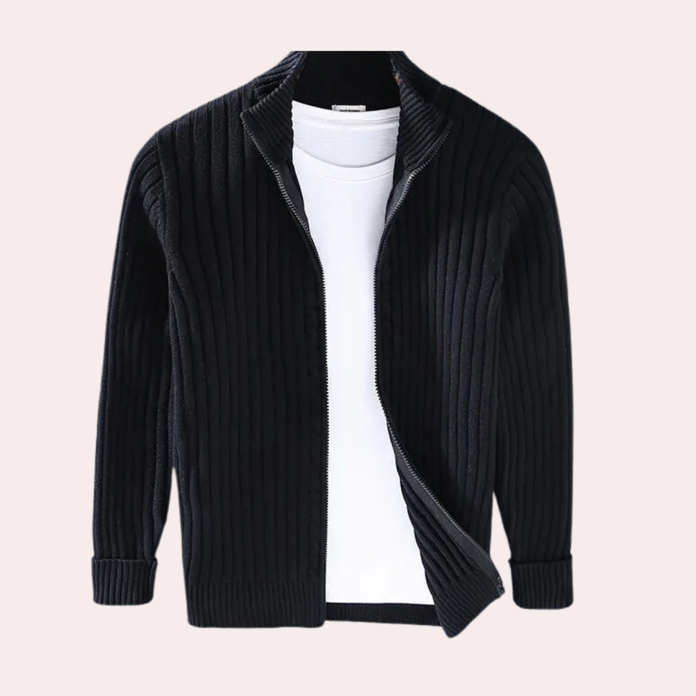 Lysander | Ribbed Knit Zip Up Jacket Stand Collar