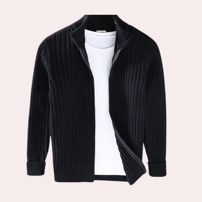 Lysander | Ribbed Knit Zip Up Jacket Stand Collar