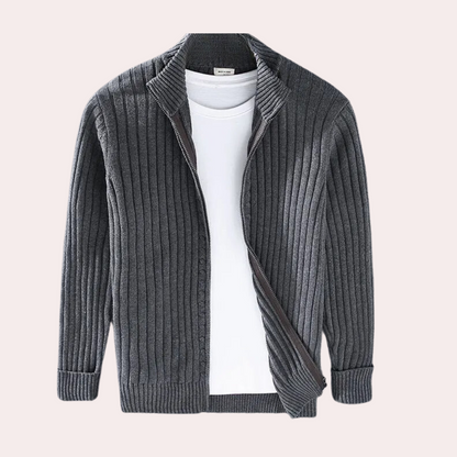 Lysander | Ribbed Knit Zip Up Jacket Stand Collar
