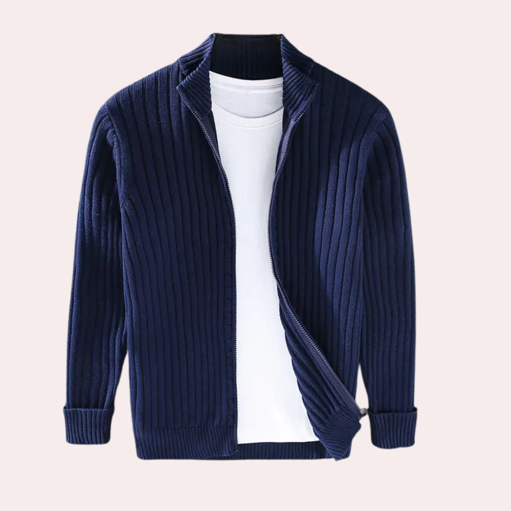 Lysander | Ribbed Knit Zip Up Jacket Stand Collar