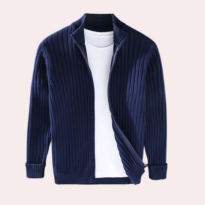 Lysander | Ribbed Knit Zip Up Jacket Stand Collar