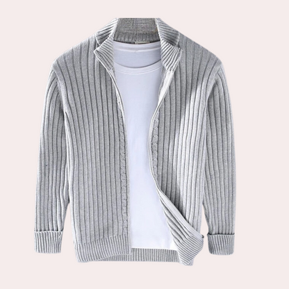 Lysander | Ribbed Knit Zip Up Jacket Stand Collar